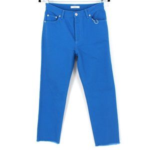 Celine Royal Blue Cotton Denim Jeans Woven Pant Button Fly Cropped 34 XS NWT